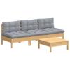 Vidaxl 4-Cz. Garden Lounge Set, Grey Cushions, Pine