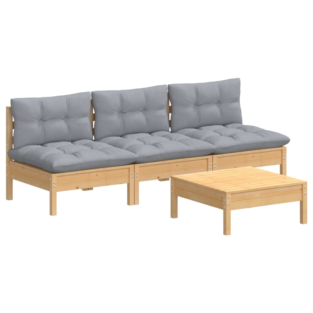 Vidaxl 4-Cz. Garden Lounge Set, Grey Cushions, Pine