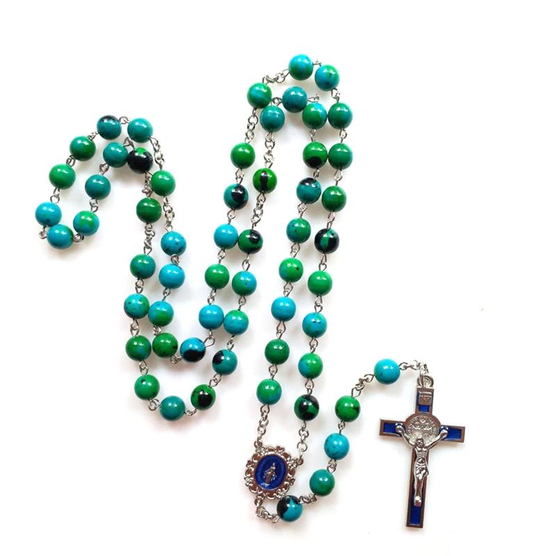 Vintage Religiöse Katholische Kreuz Rosenkranz Halskette Perlen Heilige Figur Jesus Hängen Anhänger Jesus Rosenkranz Halskette Für Frauen Männer