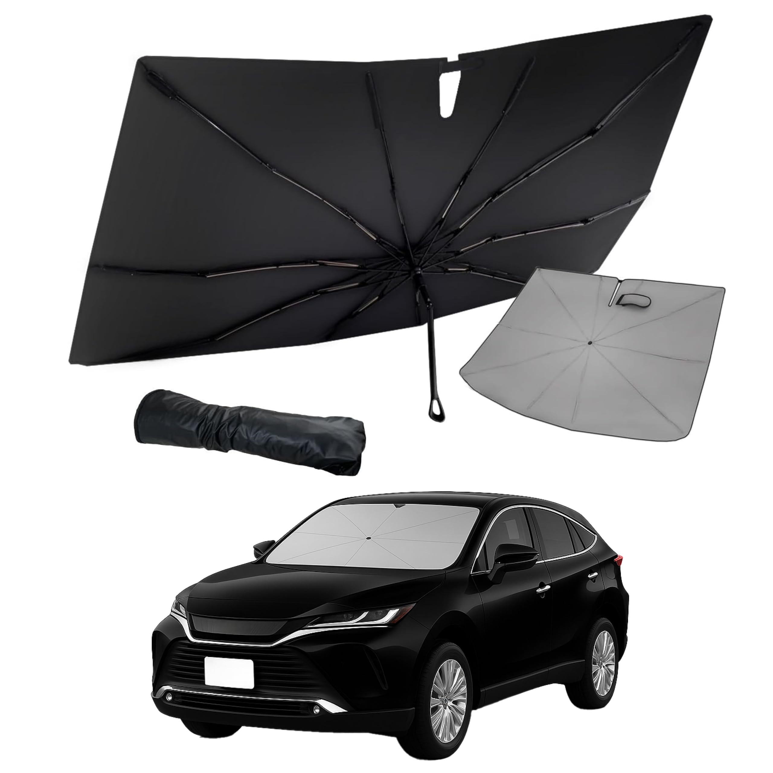 Compatible with the New Toyota Harrier 80 Sunshade with Silicone Sun Easy Storage Bag Compact ZooTors [Japanese Manufacturer] [2026 Improvement] чёрный
