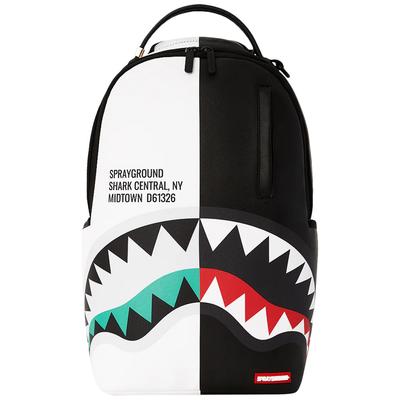 Shark Grote Logo Haaienbek Zwart en Wit Kleurblok PVC Rugzak Unisex Rugzak W1035717