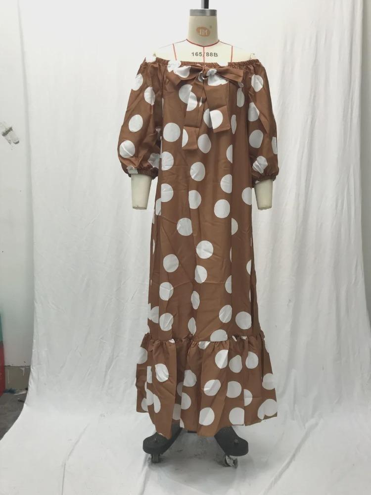 European American Style Off Shoulder Polka Dot Bohemian Maxi Dress