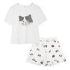 Cotton Summer Relaxed Cute Cat [Rose Halcyon] Women's Pajamas, Loungewear, Fit, Two-Piece Set, Short-Sleeved, Round-Neck, Pants, Cotton, Design,