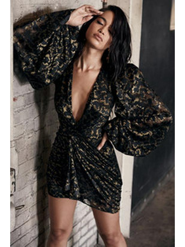 European & American Autumn/Winter Women's Long-Sleeve Sexy Hollow Chest Slim Bandage Dress