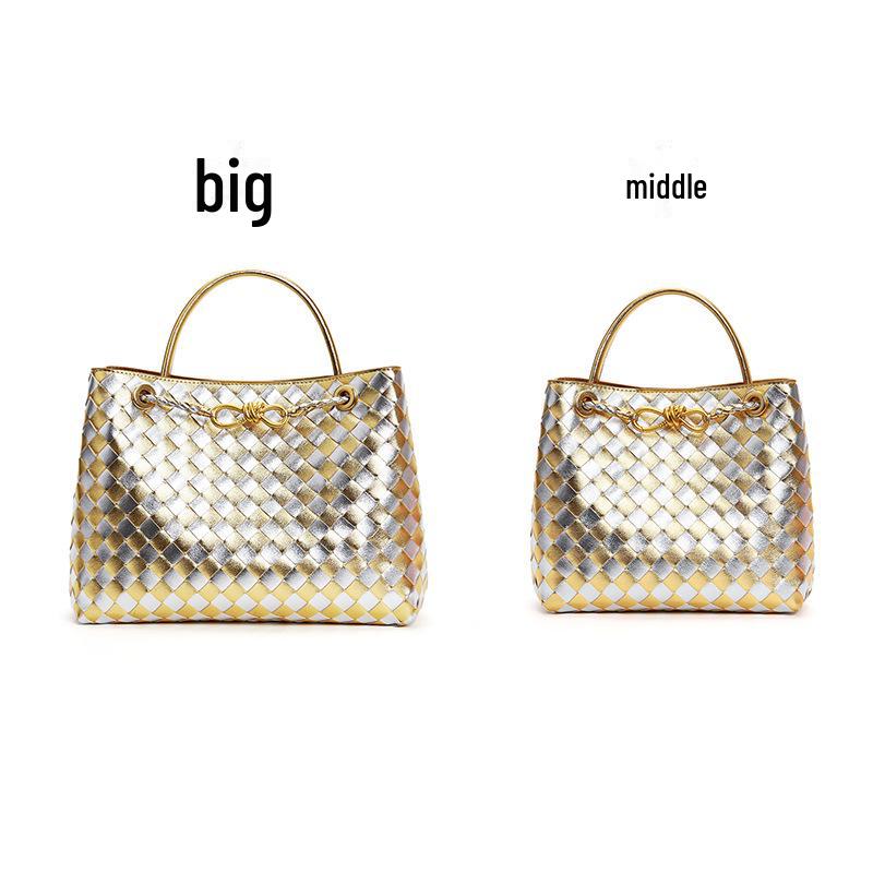 2023 Trendy Woven Tote Bag: Gold Hardware, Rope Buckle, Diamond Design, Large Capacity, Shoulder & Crossbody for Women
