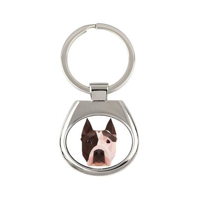 American Staffordshire Terrier, Amstaff - Geometric Keychain with a Photo and the Inscription
