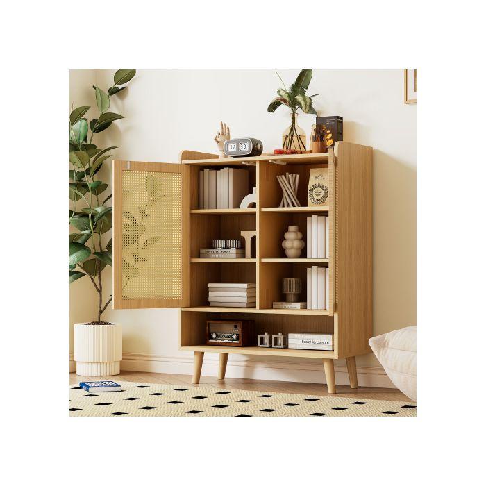 Meuble à chaussures - MUVOE - 2 portes - 5 étagères - Marron - Dimensions L80/H105/T35 cm