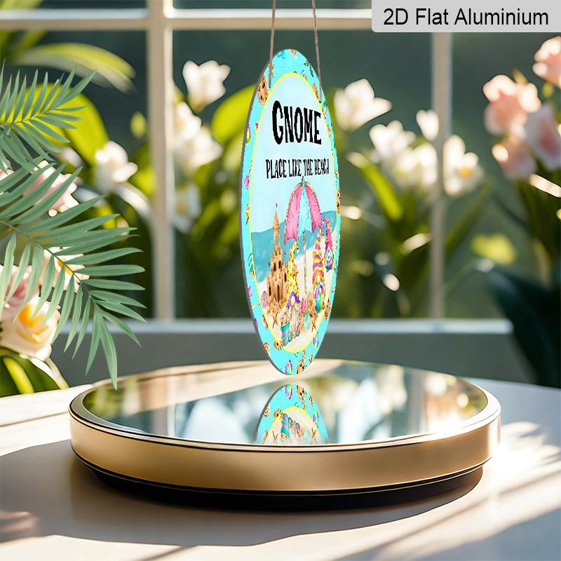 Aluminum Metal Sign, Aluminum Metal Sign 7.87X7.87 Inchesgnomes Love The Beach Summer Beach Welcome Metal Wreath Sign Round Sign Wall Art Sign Bar
