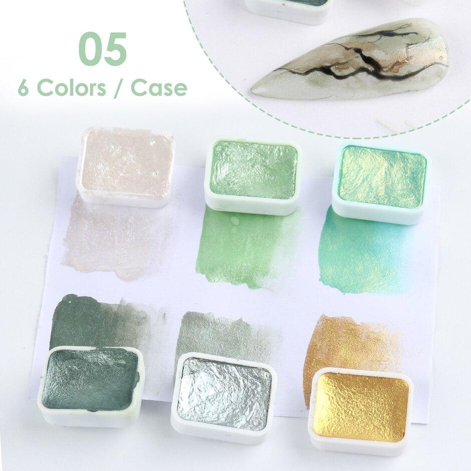 

6 цветов/набор, мерцающий металлик, пигмент для дизайна ногтей, акварель, твердые краски, набор, декор для дизайна ногтей