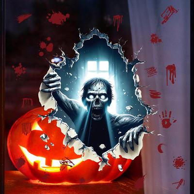Halloween Efekt 3D Rozbijające Ścianę Horror Zombie Wspinające się Naklejki Ścienne na Okno Wodoodporne i Olejoodporne Naklejki Zdejmowalne