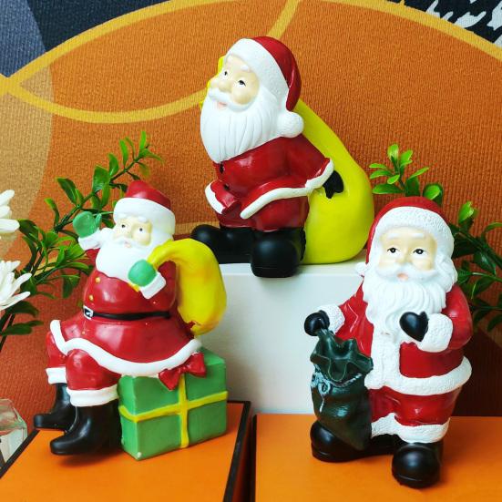Santa Claus Figurine Christmas Tabletop Resin Santa Sculpture with Gift Bag for Mantle Bookshelf Home Decor