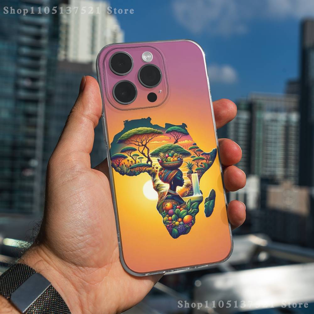 Africa Map Art  Phone Case For iPhone 17,16,15,14,13,12,11 Pro,Max,Plus,XR,Mini,E Clear Full-coverage Soft Cover