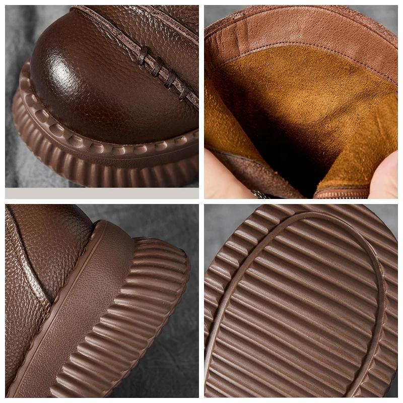 Fashion 2025 New Handmade Mid-calf Boots Platform Women Genuine Leather Short Boots Height Increasing Thick Sole Floral Ladies Shoes