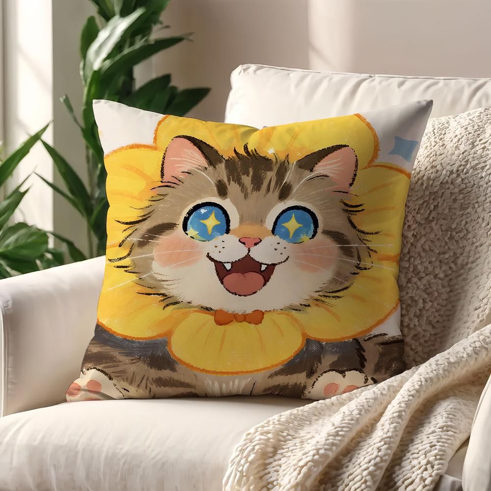 Cartoon Flowers Cat Cute Cushion Cover Pillow Cover Decoration Room Home Sofa Living Office Car Nordic Simplicity