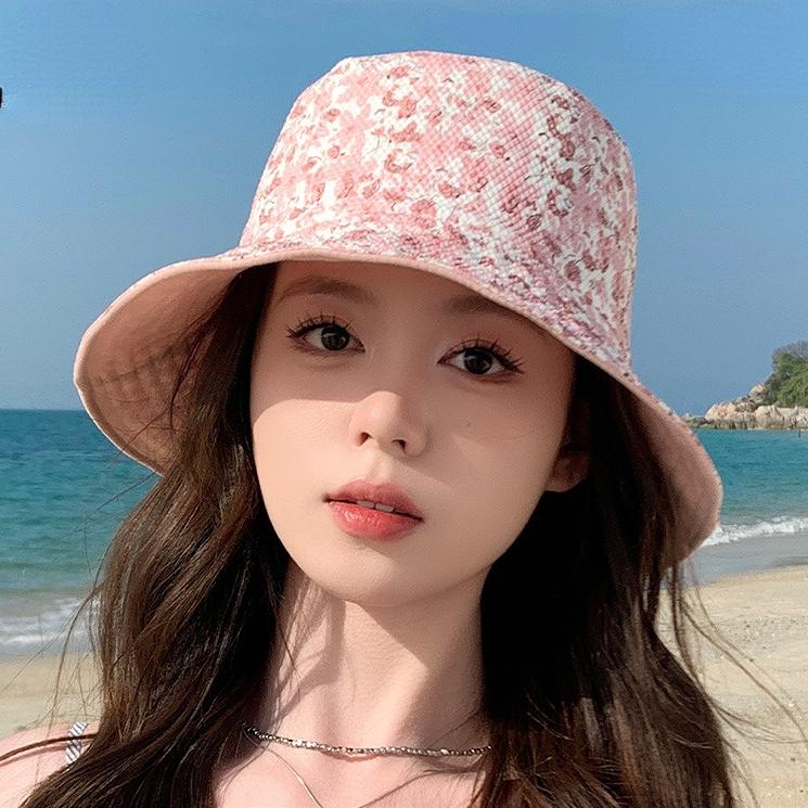 Korean Spring Summer New Double-Sided Floral Print Fisherman Hat Women's Casual Oversize Face Covering Sun Protection Bucket Hat
