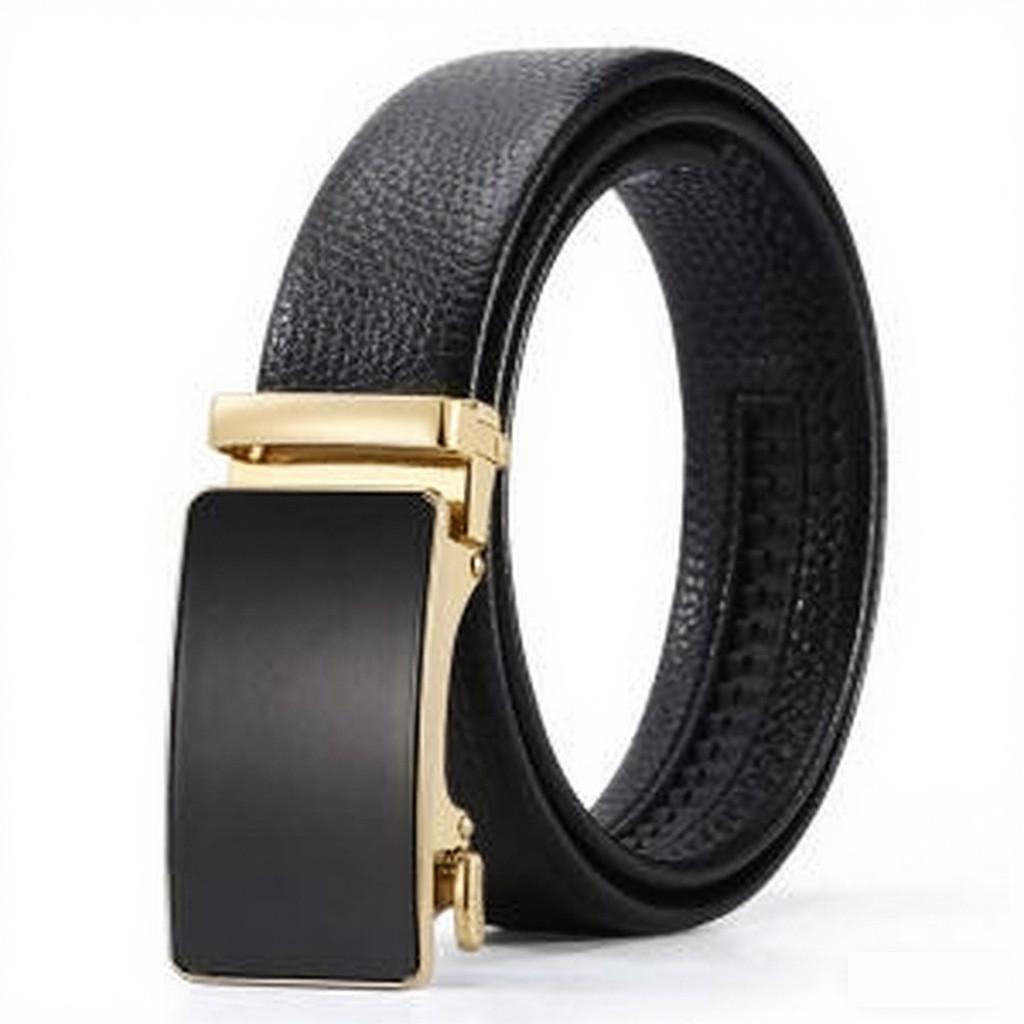 Mens Automatic Alloy Buckle Leather Belt With Asymmetric Design For Business And Casual Wear StyleA,110cm