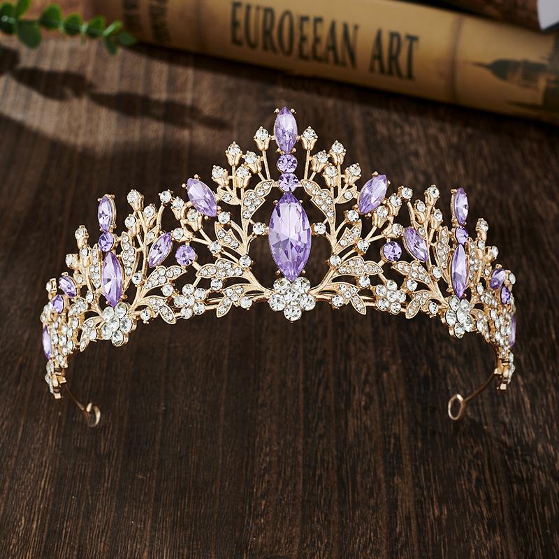 Colorful Rhinestone Bride's Crown Retro Style  Golden Wedding Design  Alloy Crown Headwear  Dress Accessories