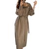 Women's Turtleneck Sweater Midi Dress Button High Neck Long Sleeve Dress Fall Ribbed Knit Long Dress with Belt