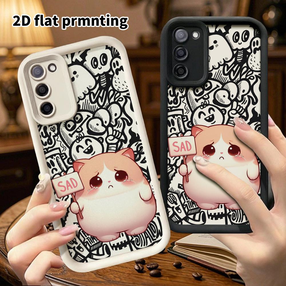Phone Case: 2D Flat Samsung Galaxy A34 A35 M05 M06 S20 S22 S21 FE Plus 5G Protective Case, Orange and White Kitty, Christmas and Halloween Gift
