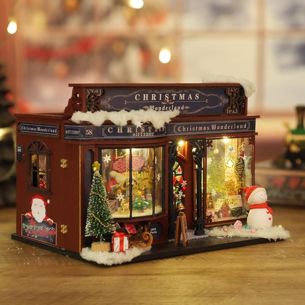 Christmas Miniature Dollhouse Kit, DIY Dollhouse Miniature House Kit for Adults, Tiny House Kits Mini Model Building Sets with Music