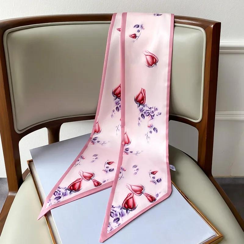 Design Print Skinny Scarf Plaid Horse Hairband Scarves Women Narrow Silk Scarfs Bag Ribbons Luxury Wrist Towel Foulard