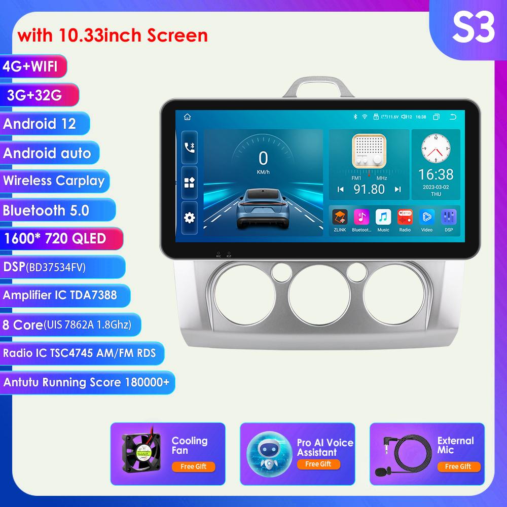 Radio samochodowe 9 "2 Din 4G-LTE WiFi dla Ford Focus Exi MT 2 3 Mk2 Mk3 2004-2011 odtwarzacz multimedialny Android 12 nawigacja GPS inteligentny ekran jednostka główna