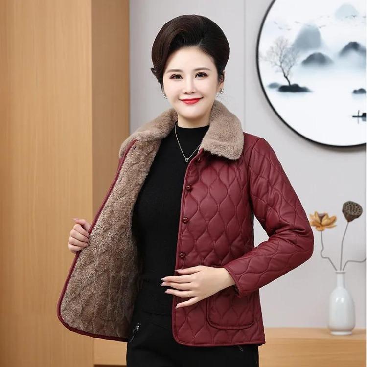 Winter Warm Cotton Padded Jacket Loose Coat Autumn Velvet Outerwear for Older Women Moms
