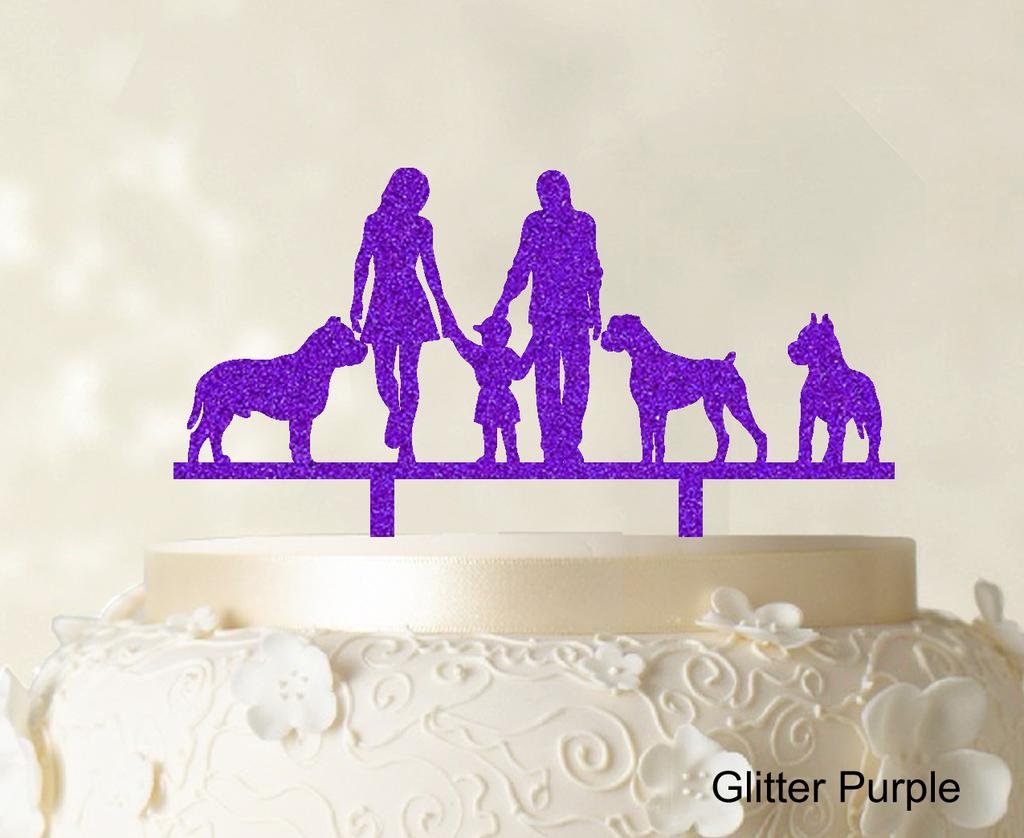 Decor personalizat pentru tort de familie cu siluetă de câini, pentru tort de nuntă, opțiune de decorațiuni pentru tort disponibilă de 15-18 cm