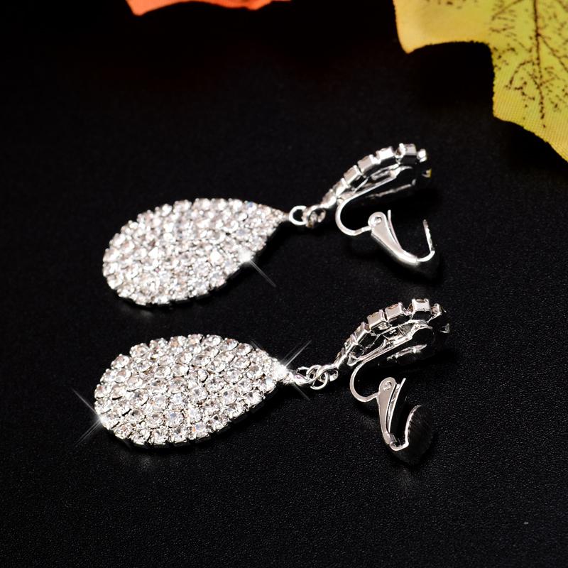 Shining Luxurious Austrian Crystal Full Clip Earrings Without Piercing Clip On Earring For Women Wedding Party Prom Jewelry