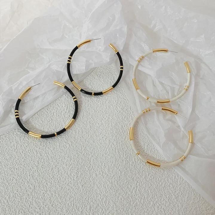 Vergoldete Emaille Bambusohrringe mit 925er Silberstift für Damen