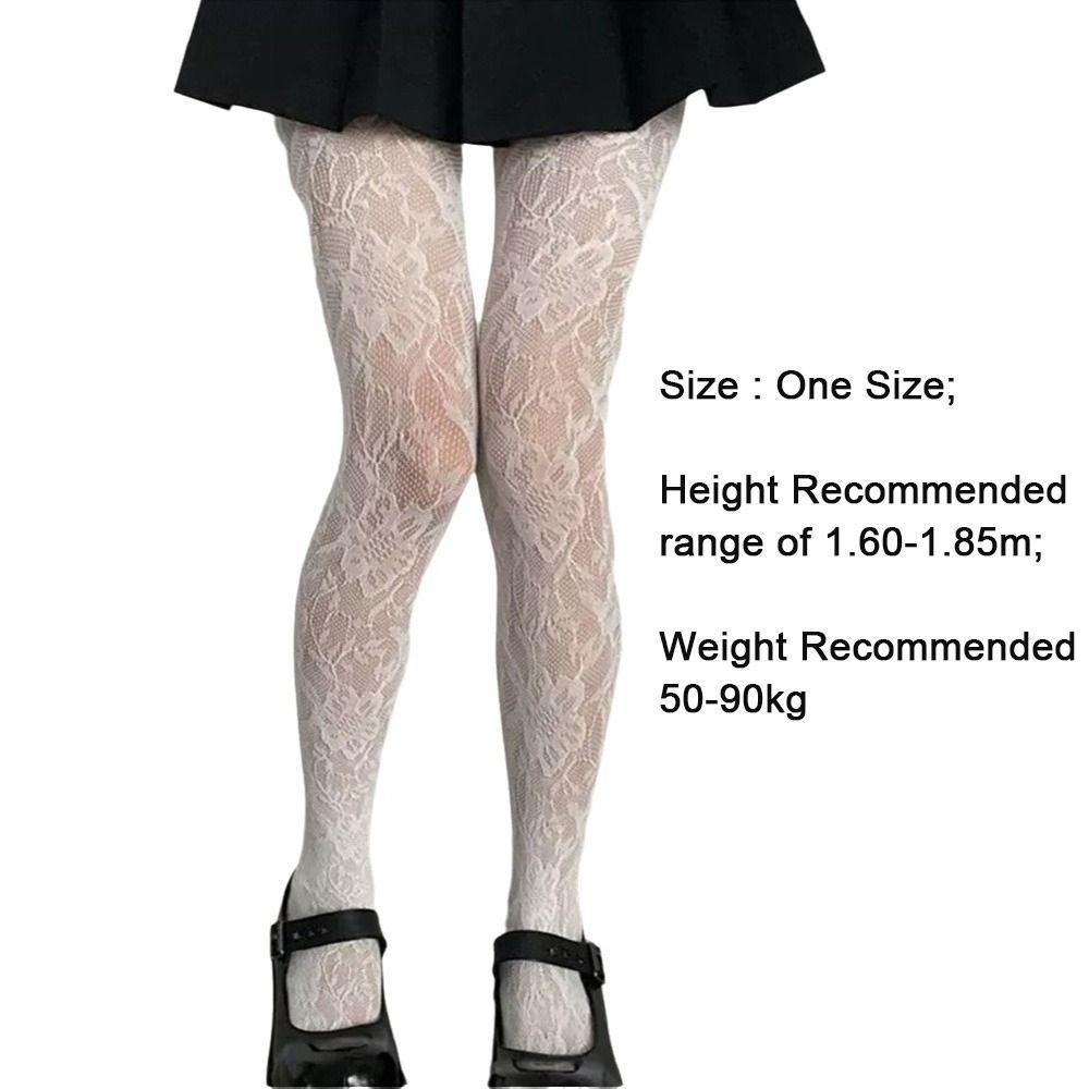 Sweet Floral Print Silk Stockings Sheer Material Thin Texture Pantyhose Jacquard Lace Fishnet Long Socks JK Fashion