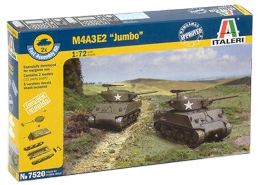 PLATZ Italeri 1/72 WWII American M4A3E2 Jumbo Tank Set of 2 Plastic Model Kits IT7520 (Tank)