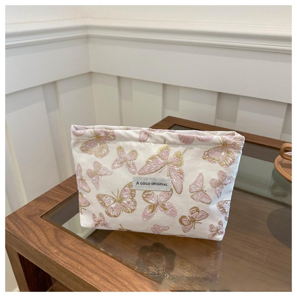 

Косметичка с бабочками, холщовая квадратная сумка, модная косметичка, женская розовый
