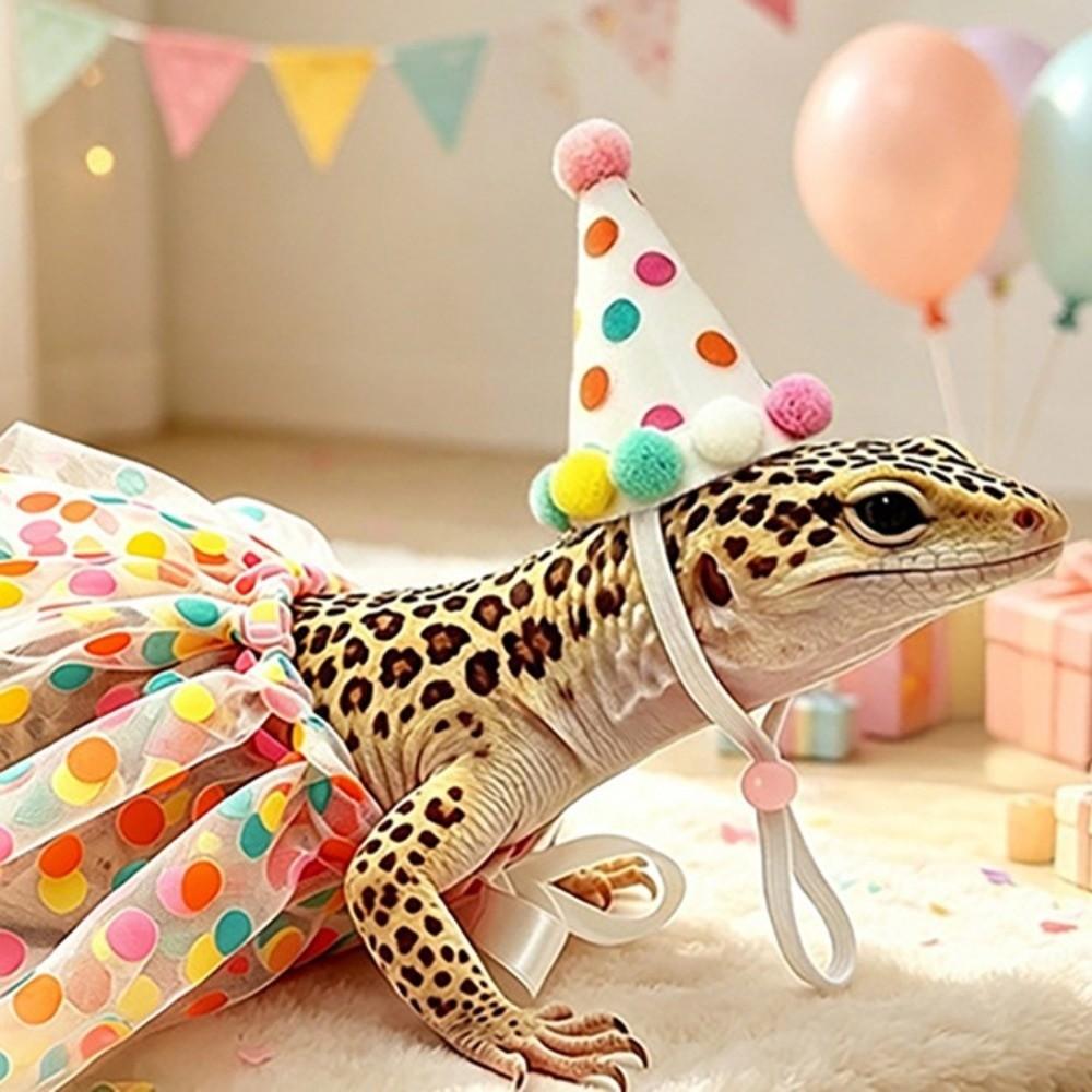 Adjustable Lizard Polka Dot Skirt Elastic Strap Small Pet Hat Soft Reptile Pet Clothing  Walking