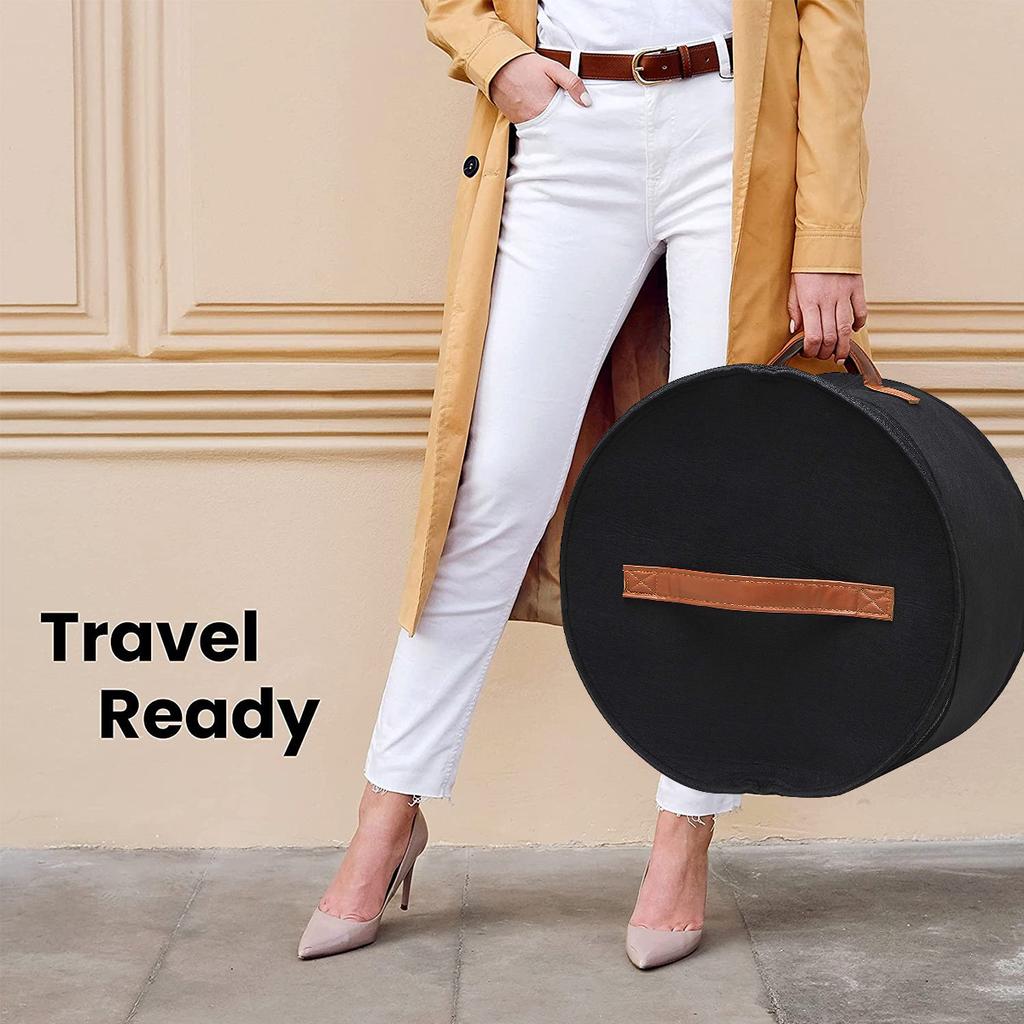 Hat Boxes Storage Large Felt Hat Box Storage Round Foldable Hat Carrier Travel Hat with Visible Window For Man Women Hat Travel