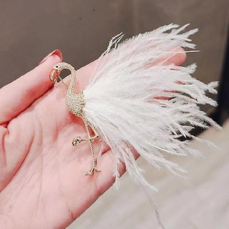 Handcrafted Sparkling Rhinestones Flamingo Pin With Feather Accessory Clothes Decoration For Party Or Casual Occasions
