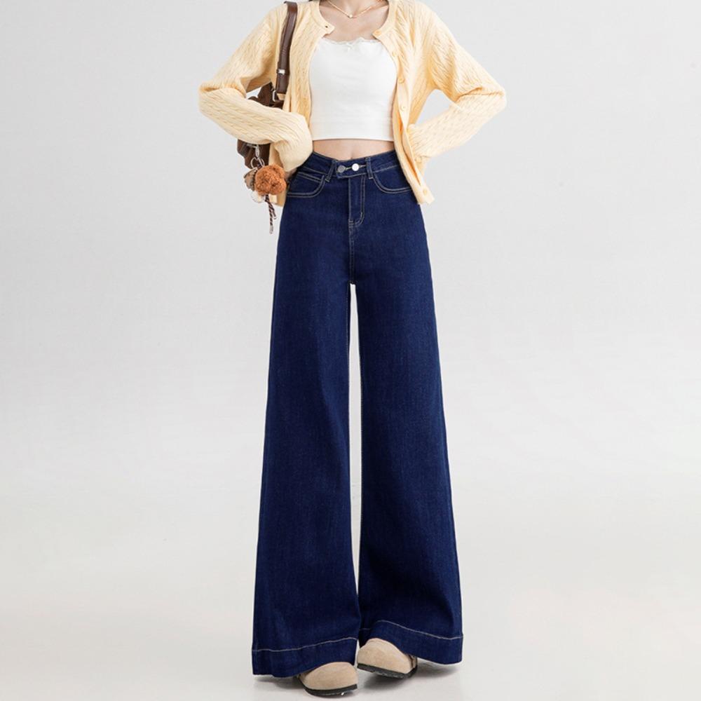American Harajuku high-waisted wide-leg jeans women's new spring and autumn models, thin double-buckle mop jeans tide