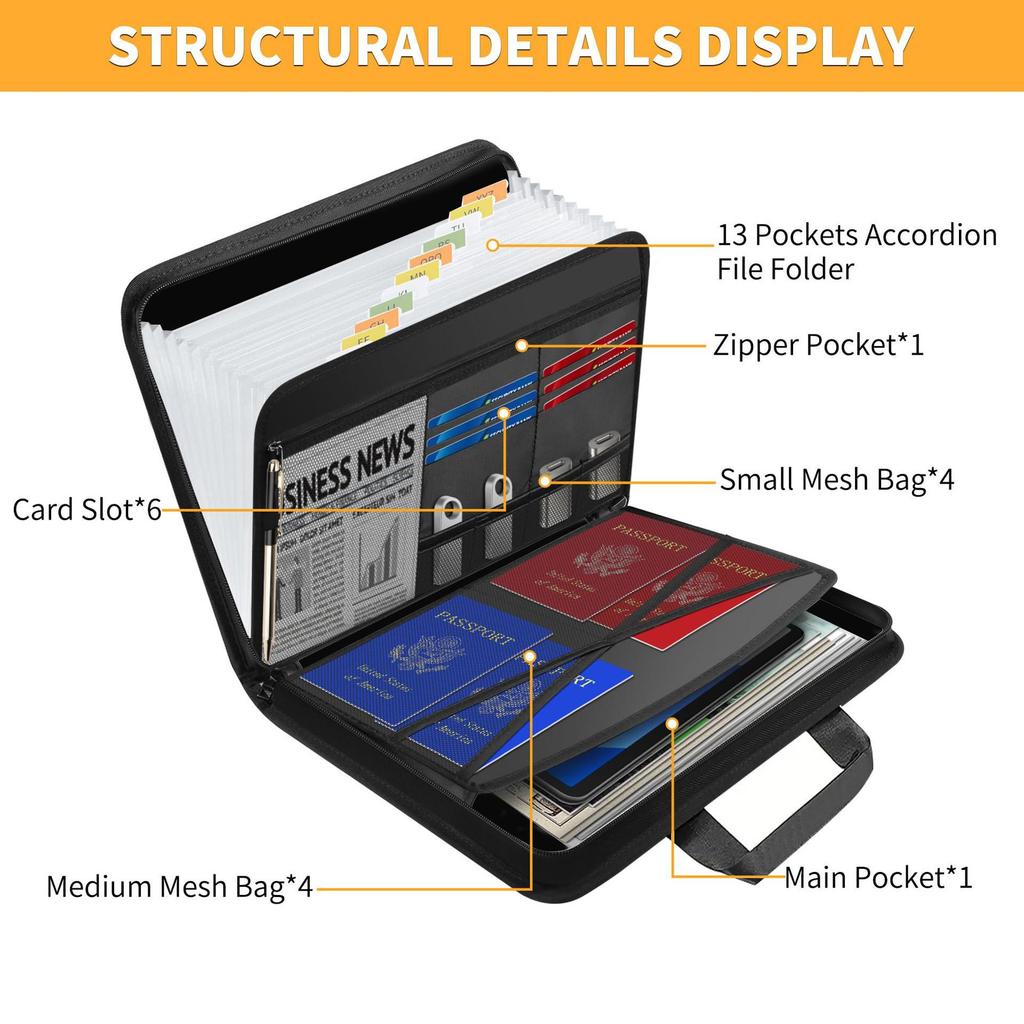 Accordion File Organizer with Labels - Portable Expanding Folder for Business Use