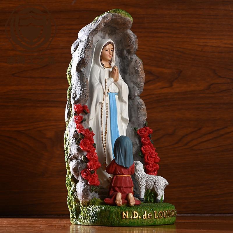 20cm Our Lady Mary Lourdes Resin Figurine Statue Religious Christmas Decor Catholic Holiday Figurine Decoration