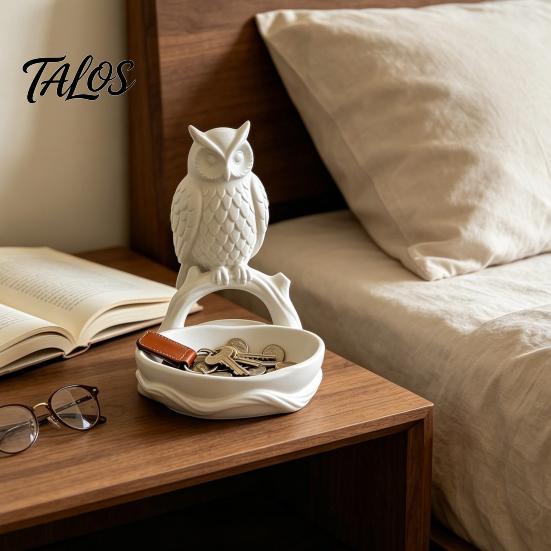 Talos 3D Printed Owl Storage Tray, Large Capacity & Branch Jewelry Tray for Earrings Keys Coins, Decorative Desktop Organizer Home Entrance