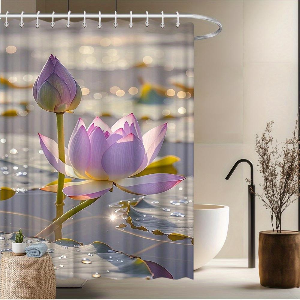 

Lotus Flower Shower Curtain, Water Droplets Design, Fade-Resistant Polyester, Machine Washable, Bath Decor W60H190(CM)-1 Pcs
