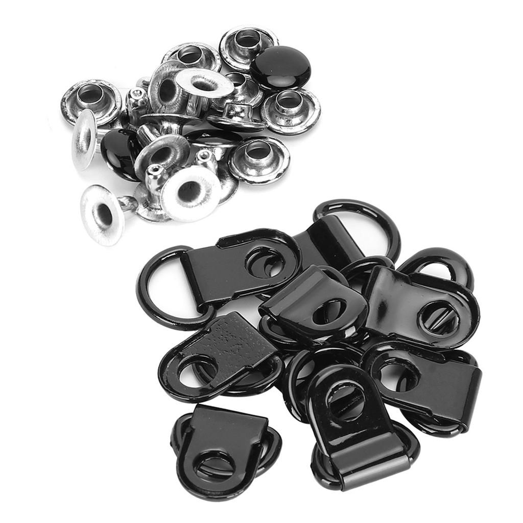 100 Set Schnürsenkel Haken DRing Öse Schnalle Messing Schuh Leder DIY Niet Werkzeug Glanz Schwarz 9x22mm