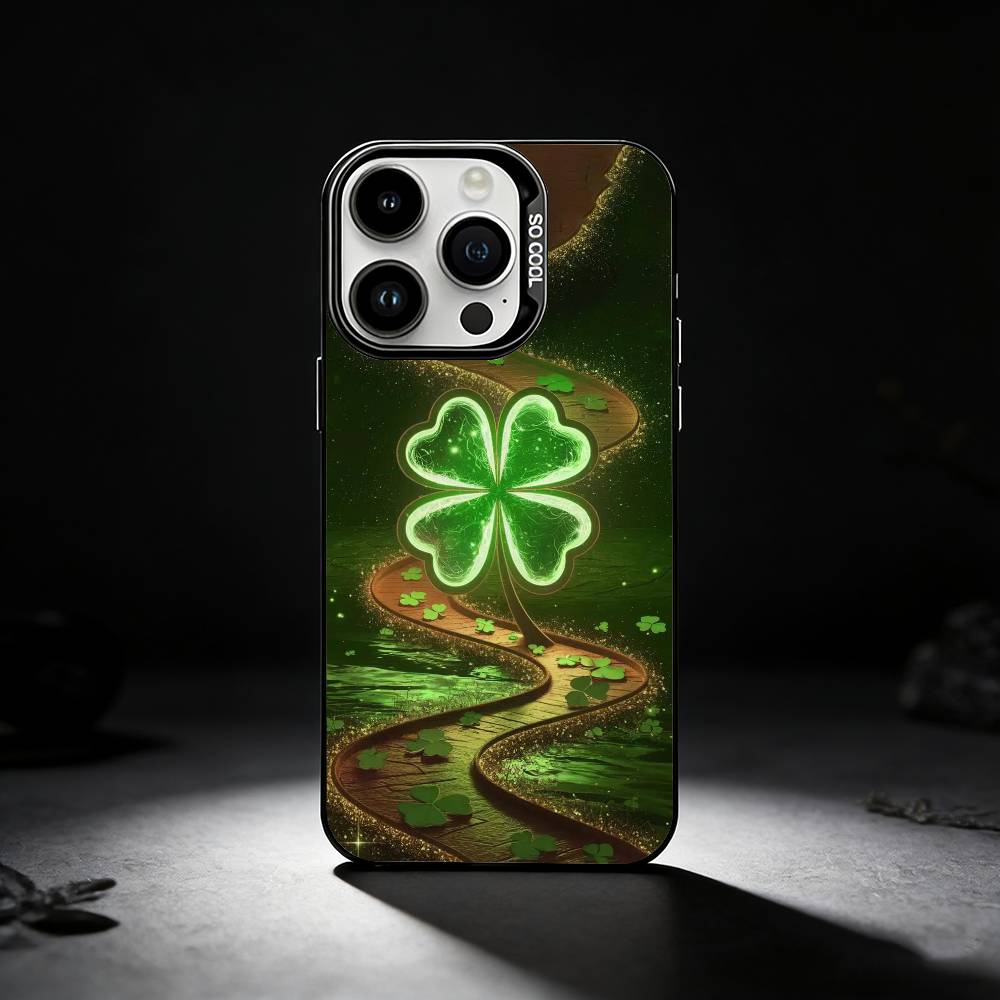 

Clover Plant Four Leaf Phone Case For iPhone 17,16,15,14,13,12,11 Plus,Pro Max,XS,Colored silver phone case iPhone12PROMAX