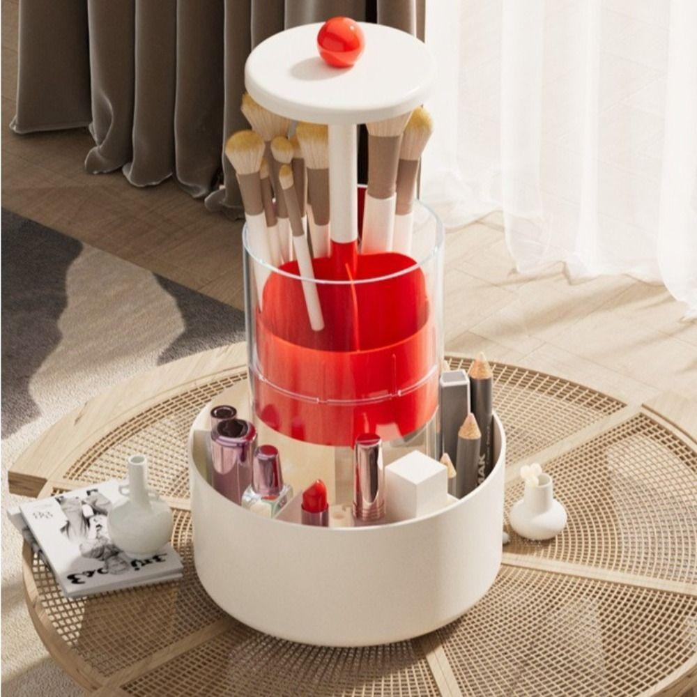 4 Slots Lifting Makeup Brush Holder Press Type Cosmetic Storage Box  Desktop Makeup Tool