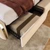Upholstered Bed Double Upholstered Headboard with Golden Trim, USB Type-C Charging Function 180x200cm, Beige Linen Material with 4 Drawers, Load