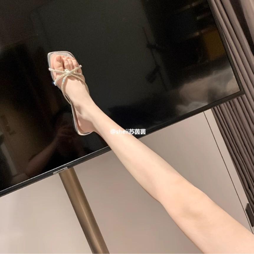 [Grape mother of the same style] Moonlight Wonderland~ Rhinestone thin strap toe flat-bottomed flip-flops women's sandals to wear outside summer