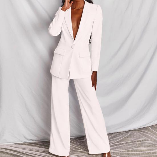Damen 2-teilige Blazer-Outfits Business Casual Ein-Knopf-Blazerjacke Weitbeinige Elegante Hosen Set Professionelle Arbeits-Büro-Sets