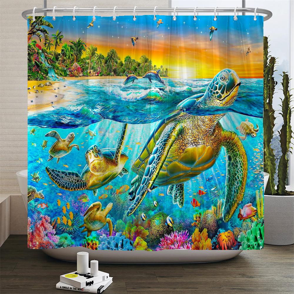 Creative Shower Curtains Printed Ocean Turtle Waterproof Bathroom Curtain Home Decor Polyester Bath Shower Curtain With Hooks