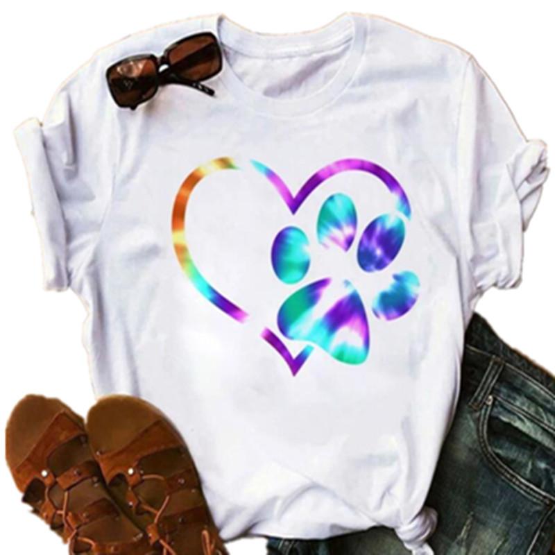 Women's Round Neck White Short-sleeved T-shirt Fashion Printed Valentine's Day Base Shirt Aesthetic Clothes Summer Polyester