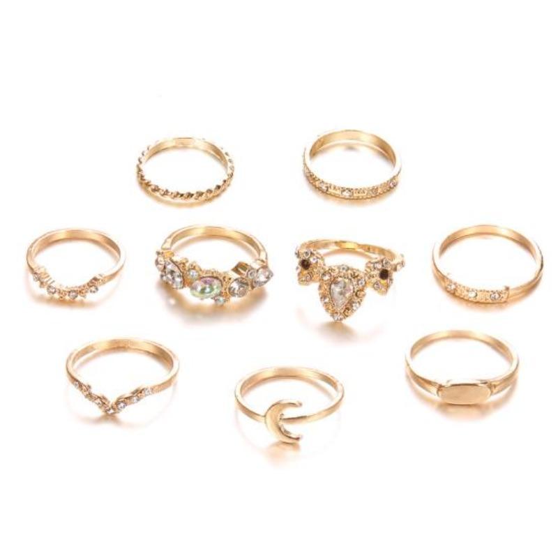 7 Pcs Vintage Women Hollow Carving Lotus Flower Waterdrop Knuckle Midi Rings Set